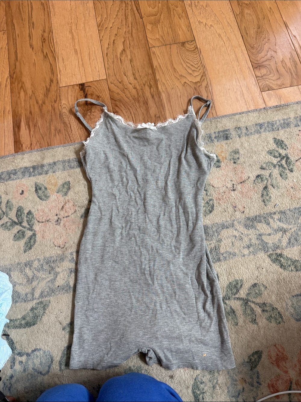 Gray Lace-Trim Cami Romper